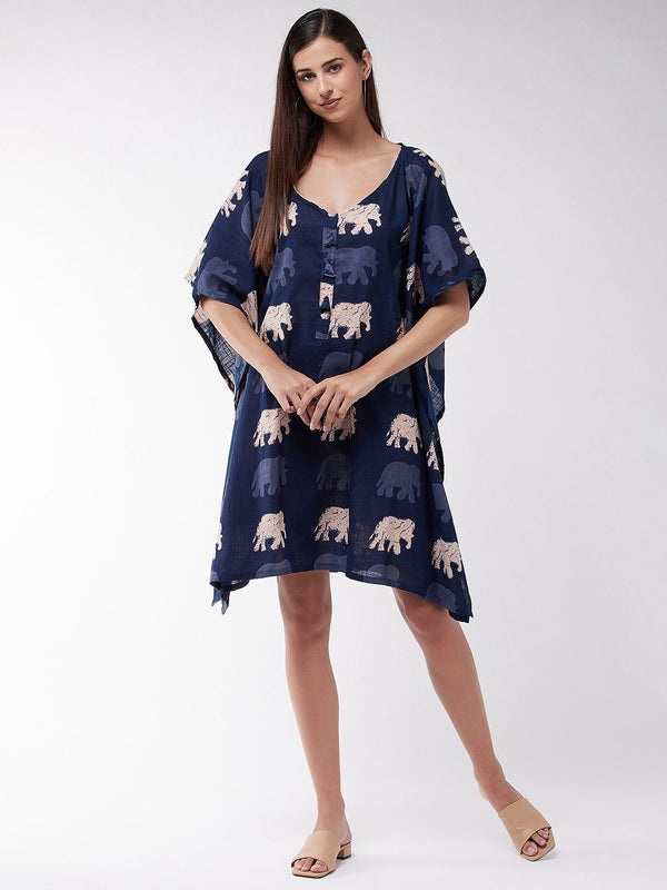 Women's Blue Elephant Kaftan Top - InWeave