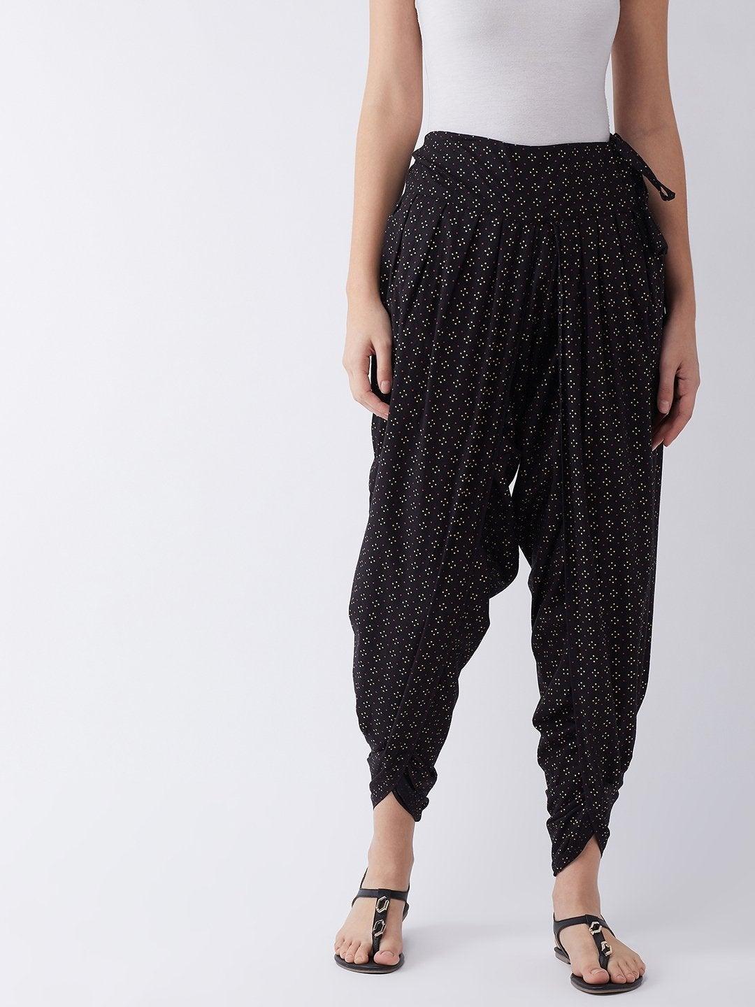 Women's Black Gold Pin Dot Dhoti - InWeave - Indiakreations