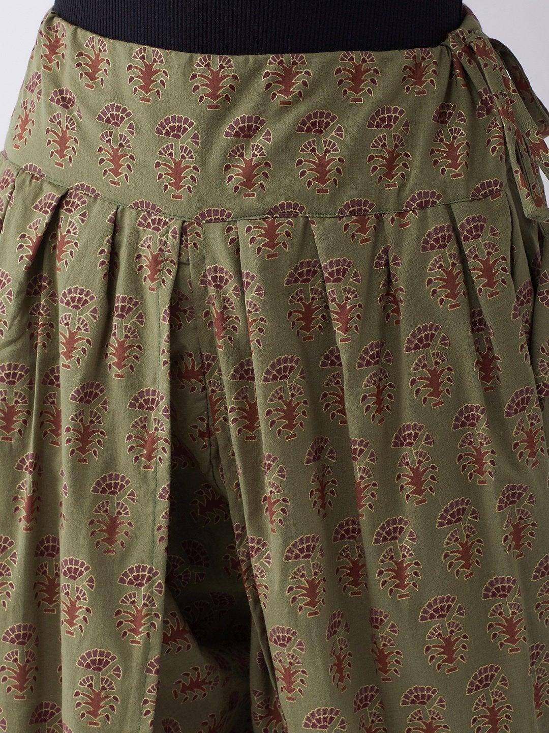 Women's Green Dhoti With Ethnic Motifs - InWeave - Indiakreations