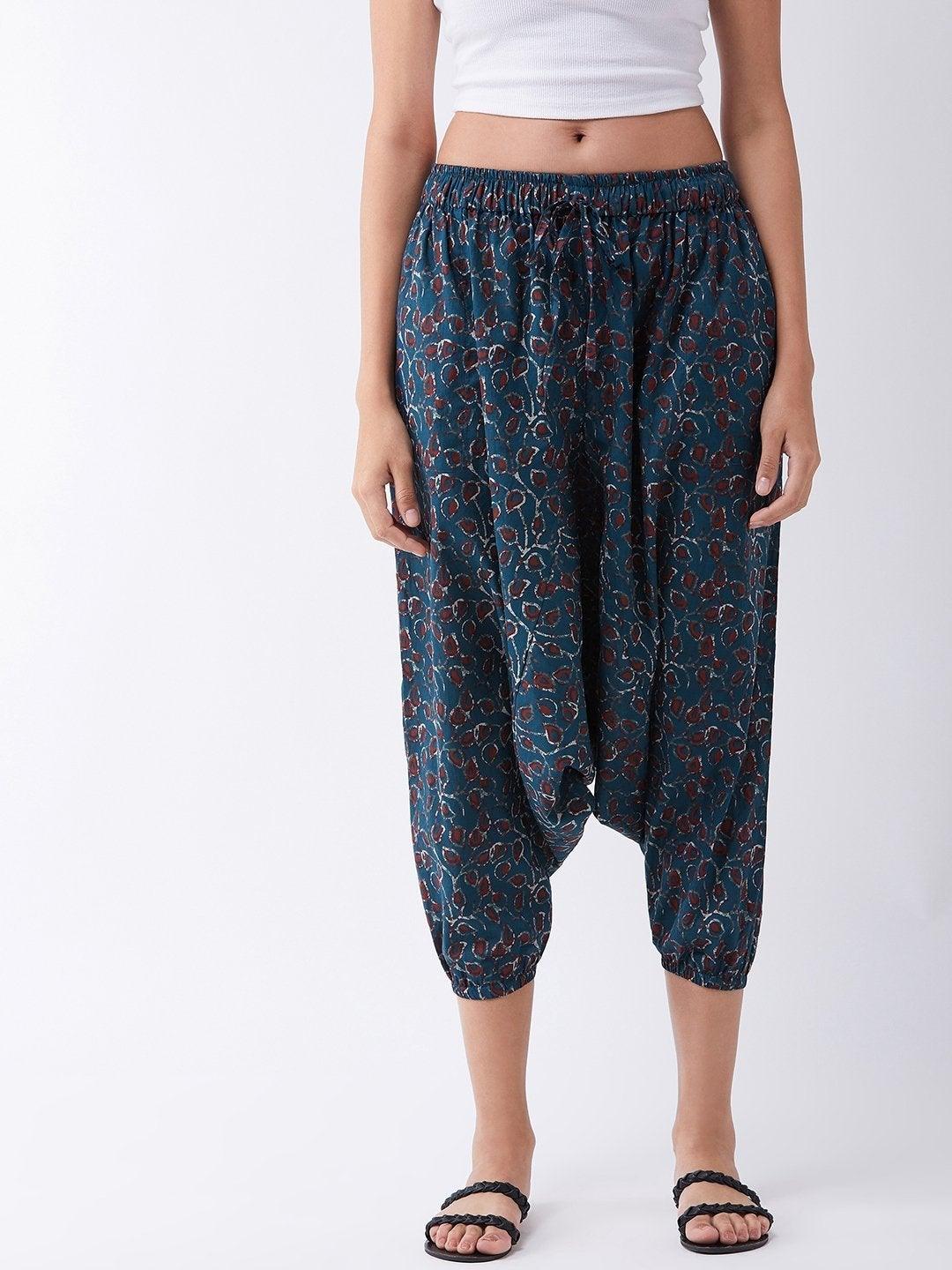 Women's Indigo Jaal Print Harem Pant - InWeave - Indiakreations