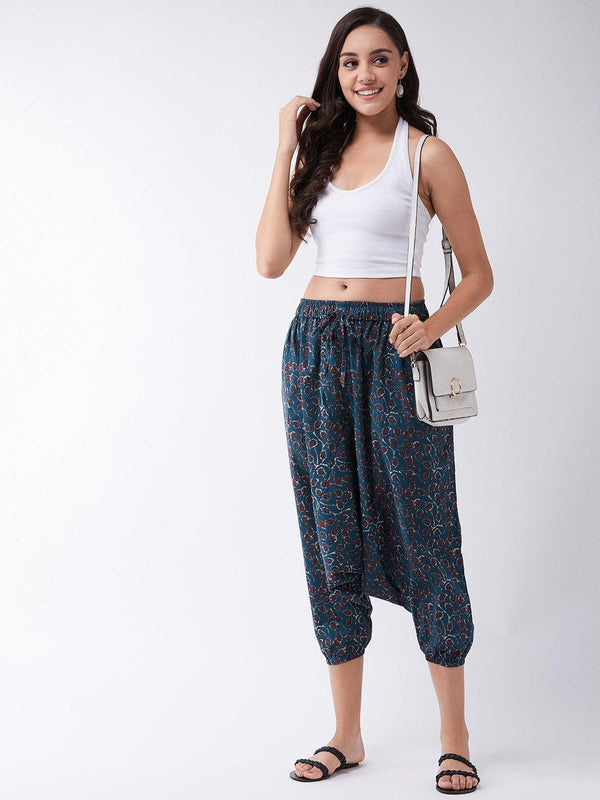 Women's Indigo Jaal Print Harem Pant - InWeave - Indiakreations