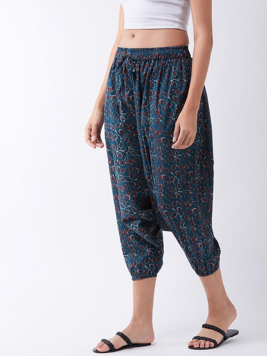 Women's Indigo Jaal Print Harem Pant - InWeave - Indiakreations