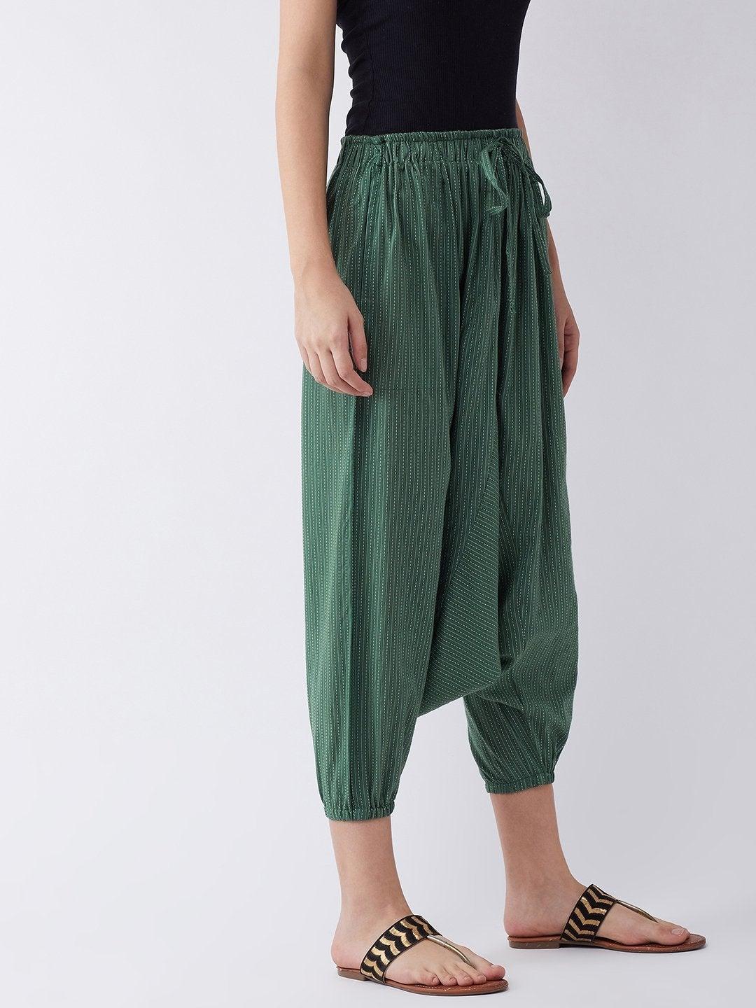 Women's Green Kantha Harem Pant - InWeave - Indiakreations