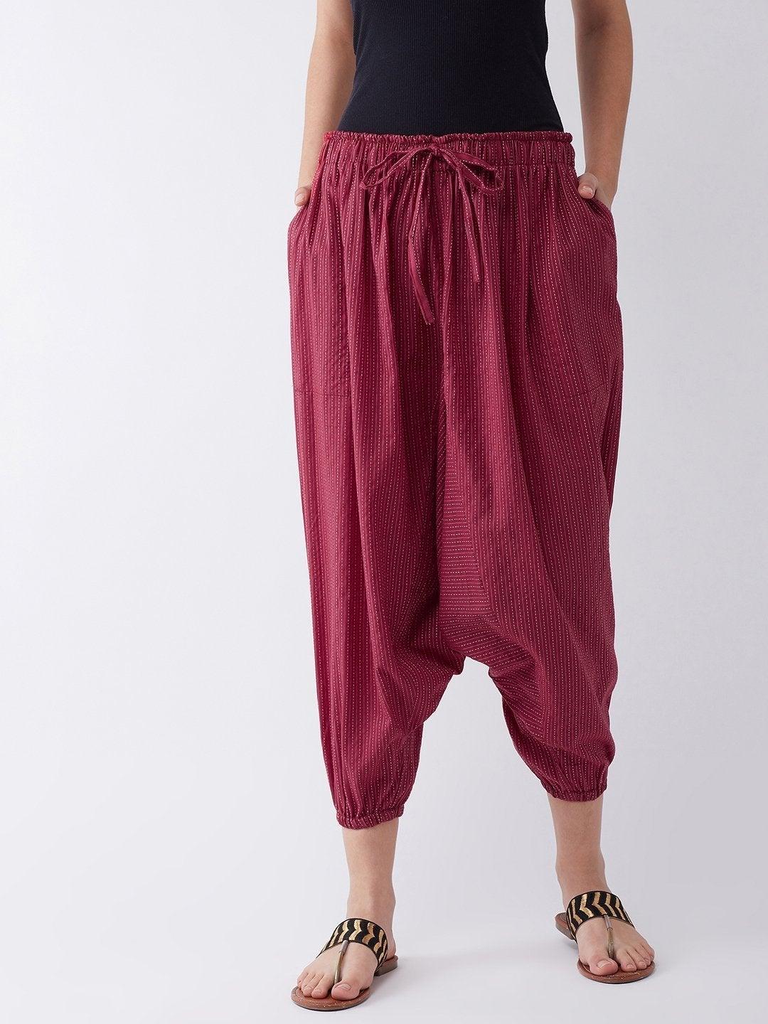 Women's Maroon Kantha Harem Pant - InWeave - Indiakreations