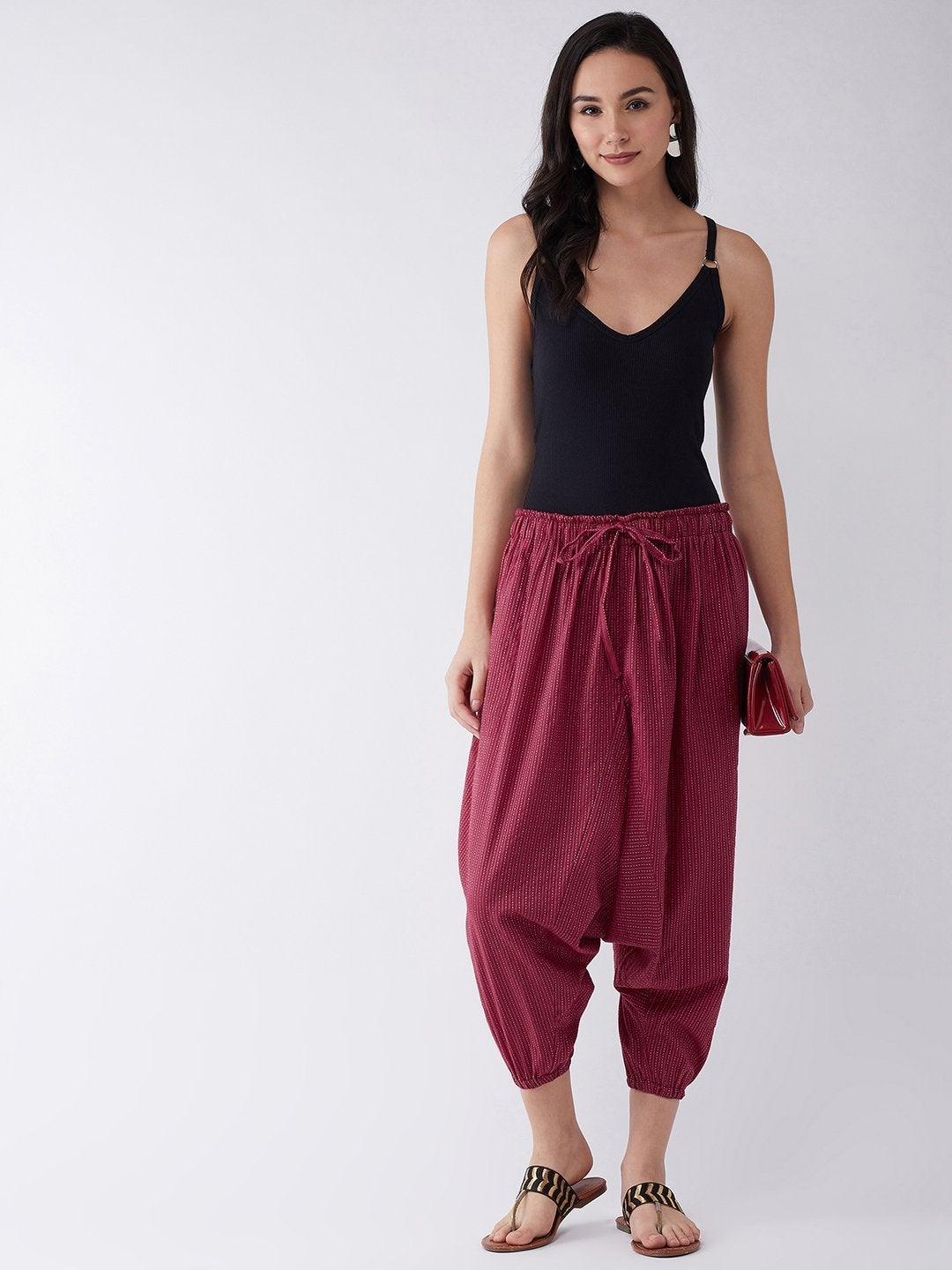 Women's Maroon Kantha Harem Pant - InWeave - Indiakreations