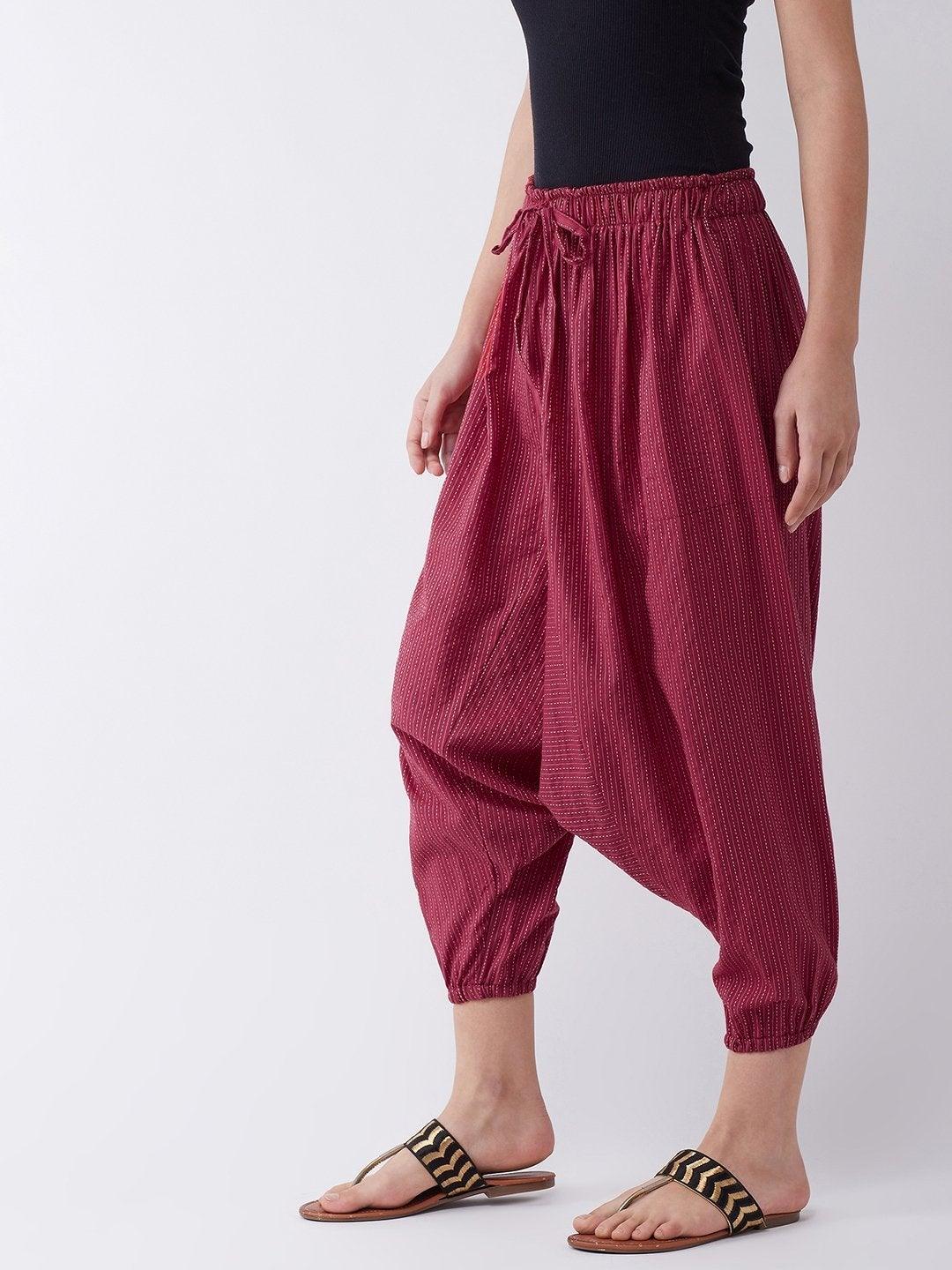 Women's Maroon Kantha Harem Pant - InWeave - Indiakreations