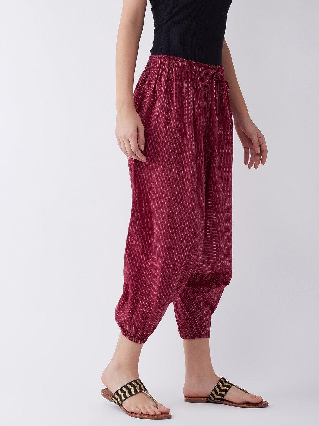 Women's Maroon Kantha Harem Pant - InWeave - Indiakreations