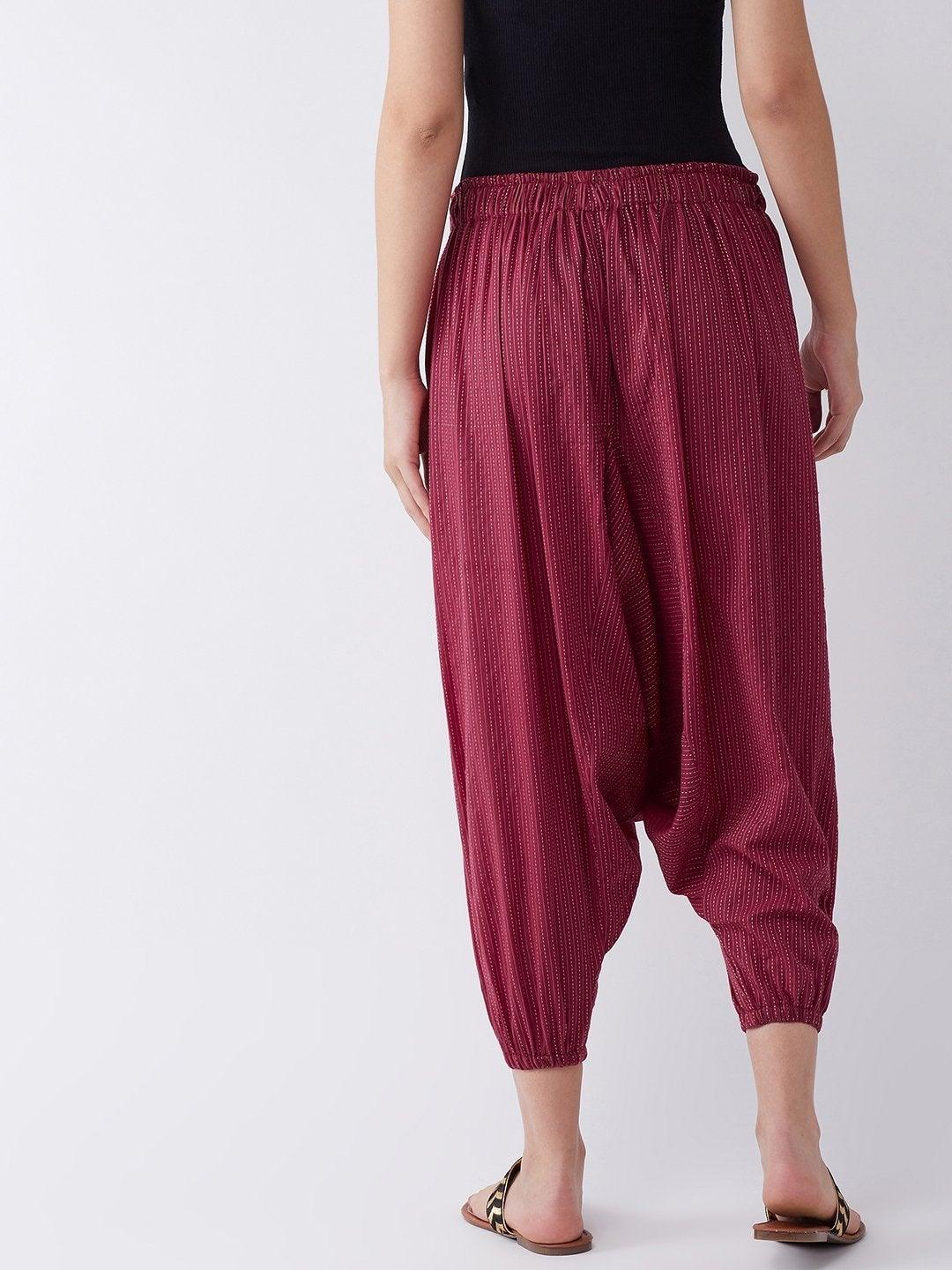 Women's Maroon Kantha Harem Pant - InWeave - Indiakreations