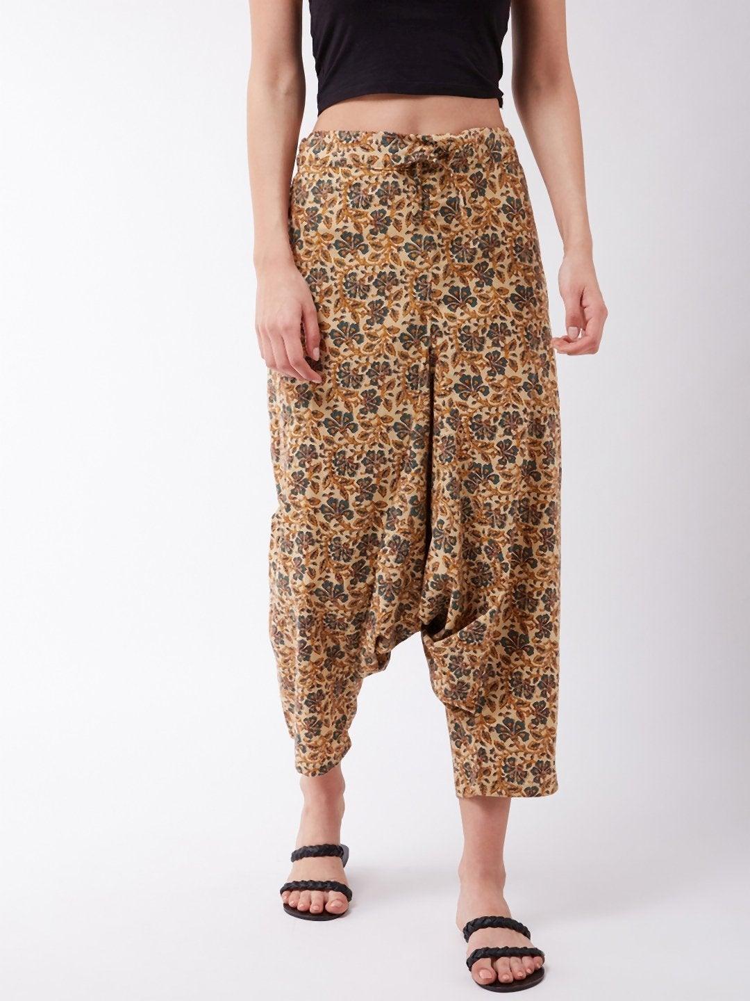 Women's Light Brown Kalamkari Harem Pant - InWeave - Indiakreations