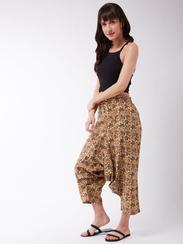 Women's Light Brown Kalamkari Harem Pant - InWeave - Indiakreations