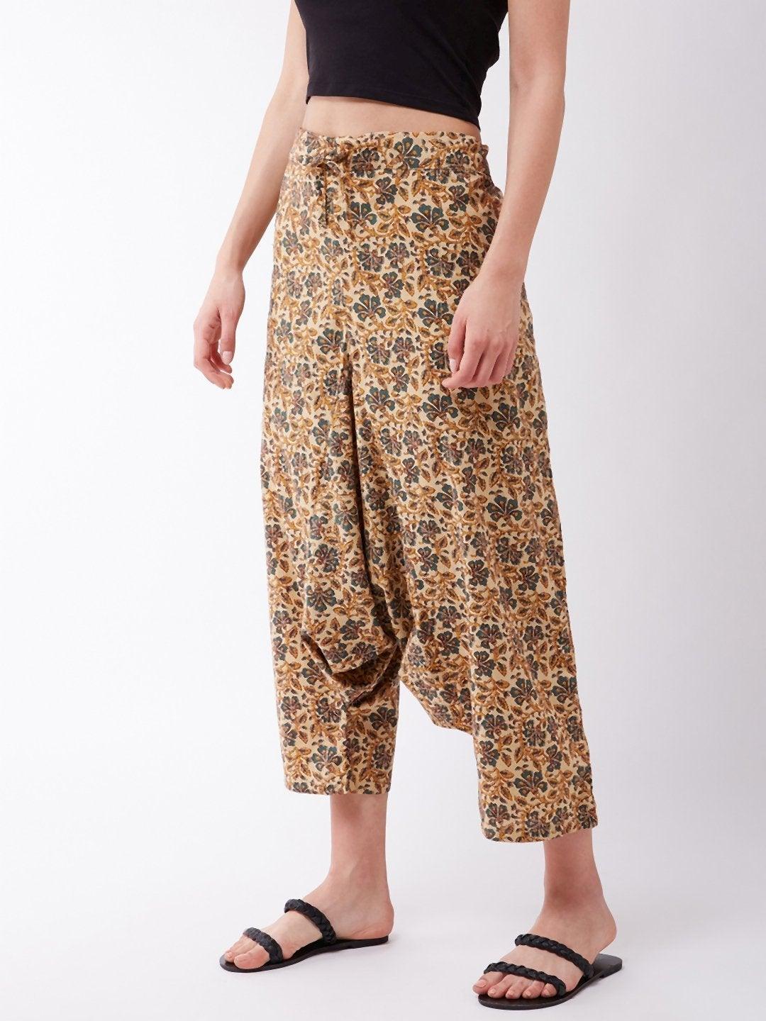 Women's Light Brown Kalamkari Harem Pant - InWeave - Indiakreations