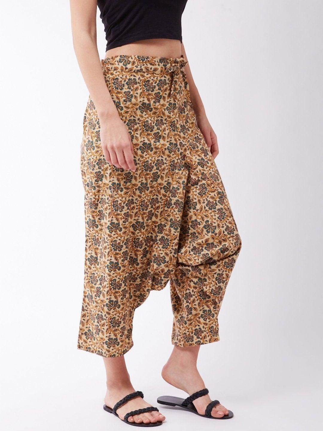 Women's Light Brown Kalamkari Harem Pant - InWeave - Indiakreations