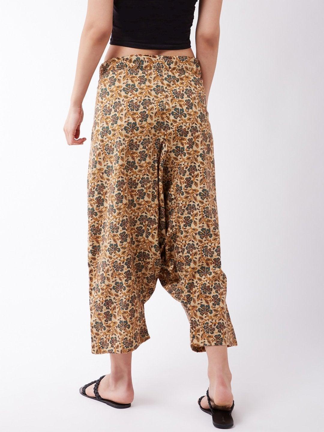 Women's Light Brown Kalamkari Harem Pant - InWeave - Indiakreations