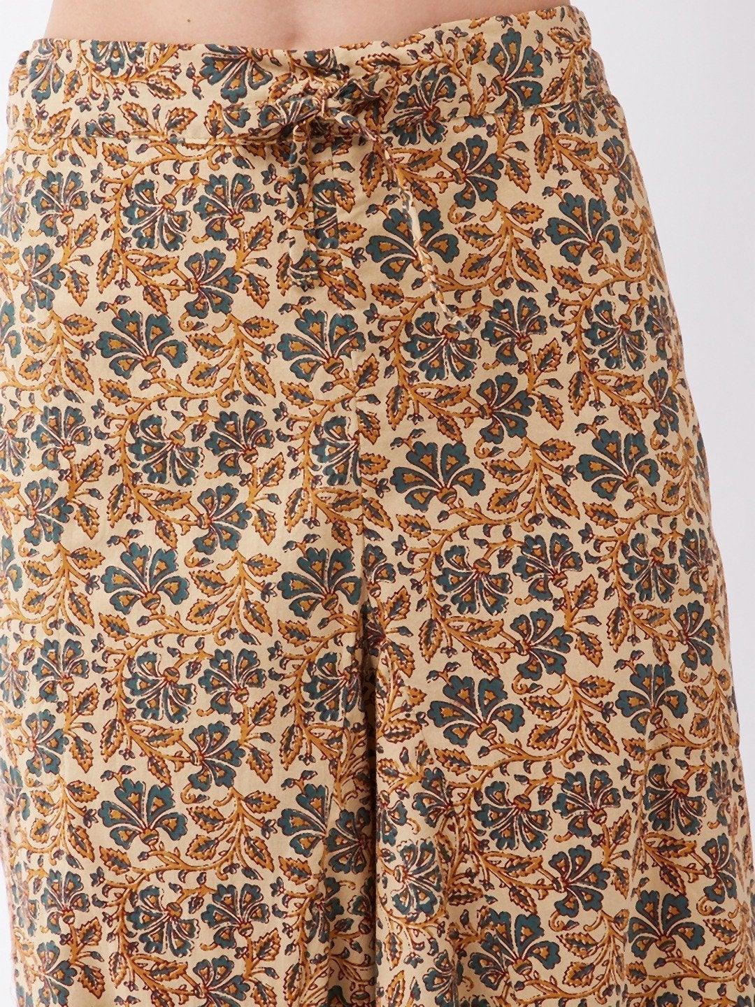 Women's Light Brown Kalamkari Harem Pant - InWeave - Indiakreations