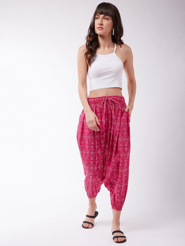 Women's Pink Bandhini Harem Pants - InWeave - Indiakreations