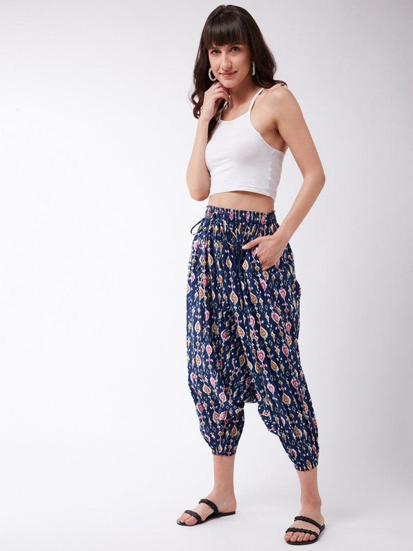 Women's Blue Patola Harem Pants - InWeave - Indiakreations