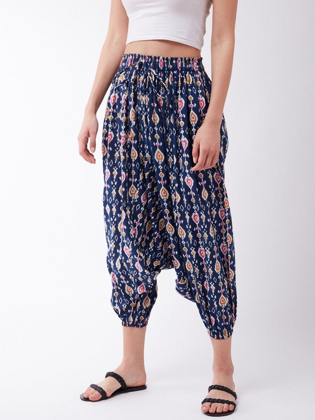 Women's Blue Patola Harem Pants - InWeave - Indiakreations