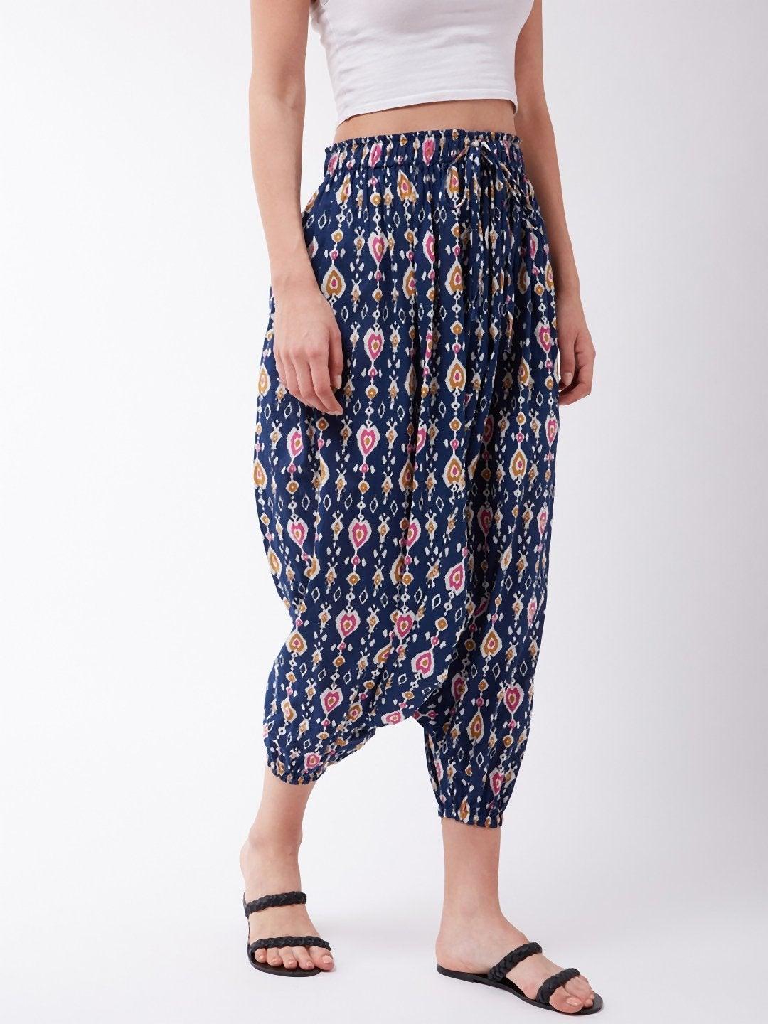 Women's Blue Patola Harem Pants - InWeave - Indiakreations