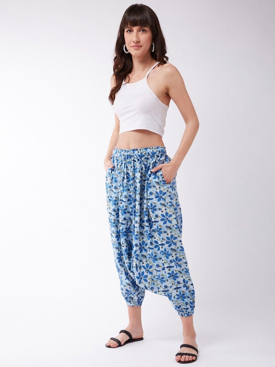 Women's Indigo Kantha Harem Pants - InWeave - Indiakreations