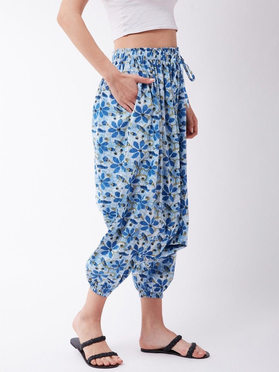 Women's Indigo Kantha Harem Pants - InWeave - Indiakreations