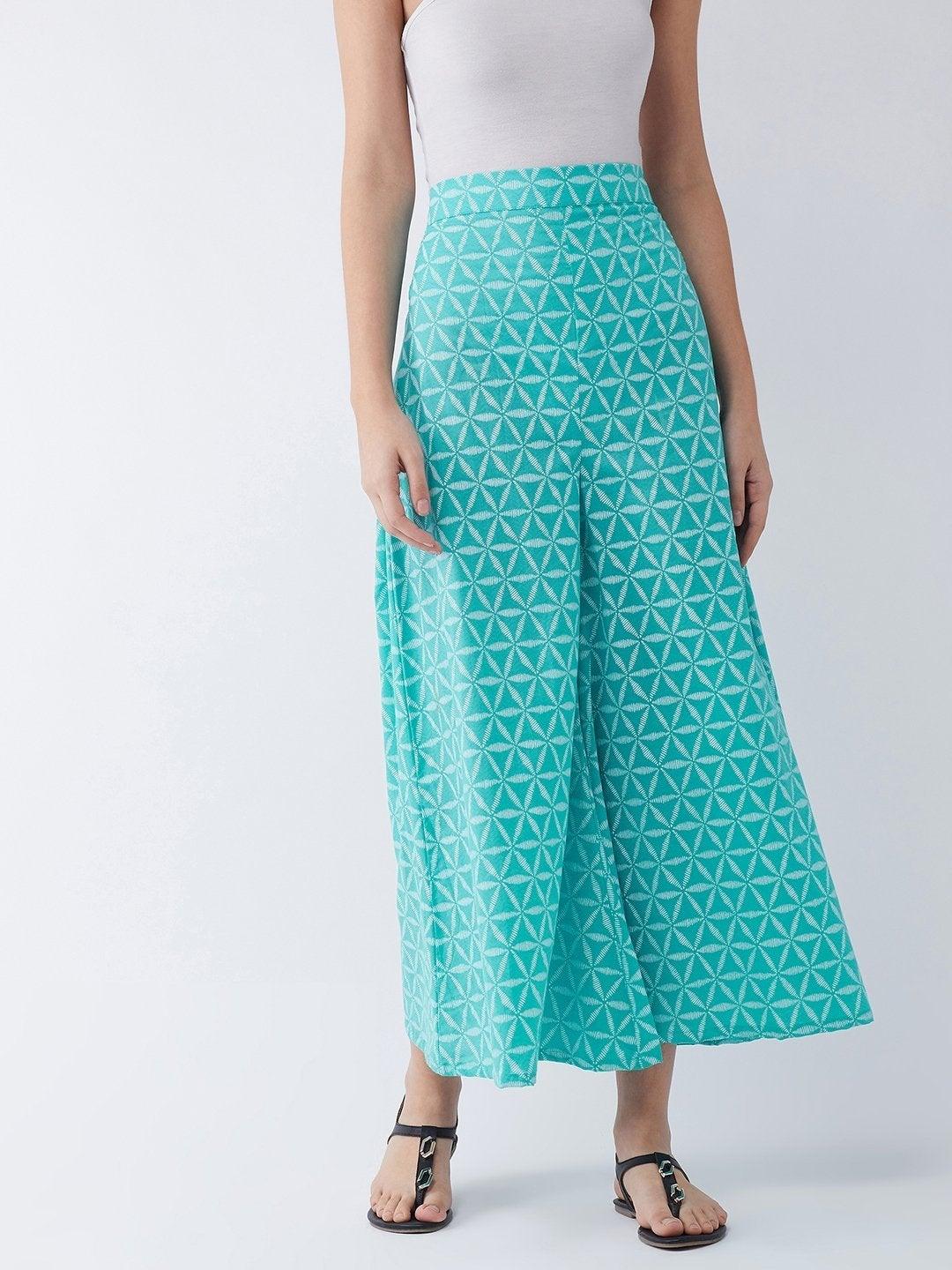 Women's Turquoise Blue Culottes - InWeave - Indiakreations