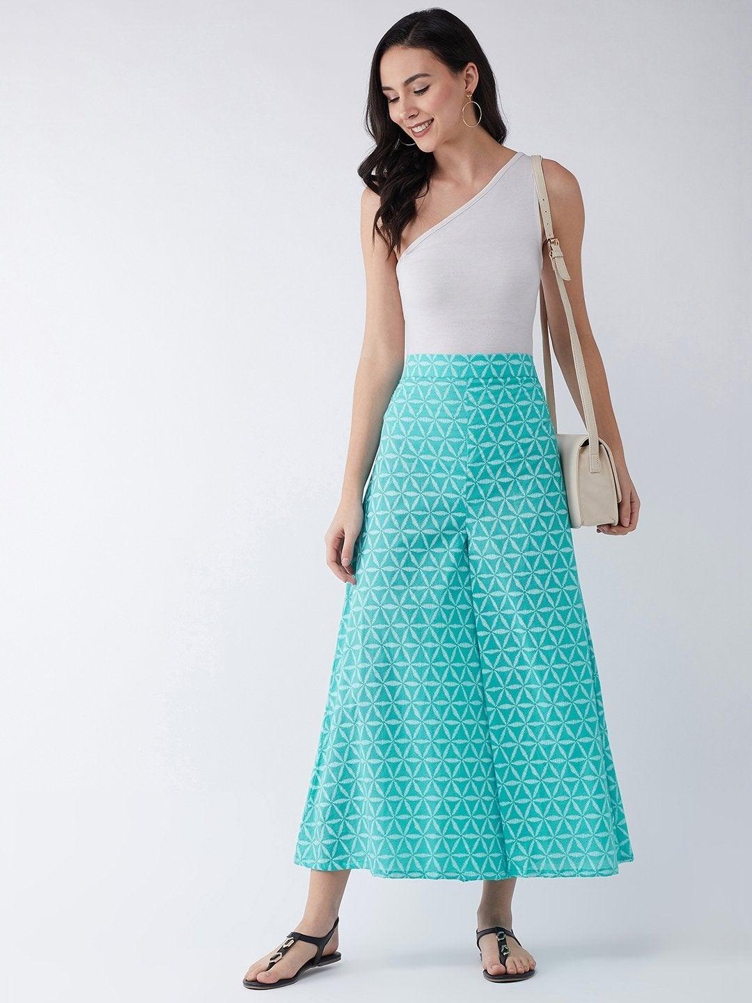 Women's Turquoise Blue Culottes - InWeave - Indiakreations