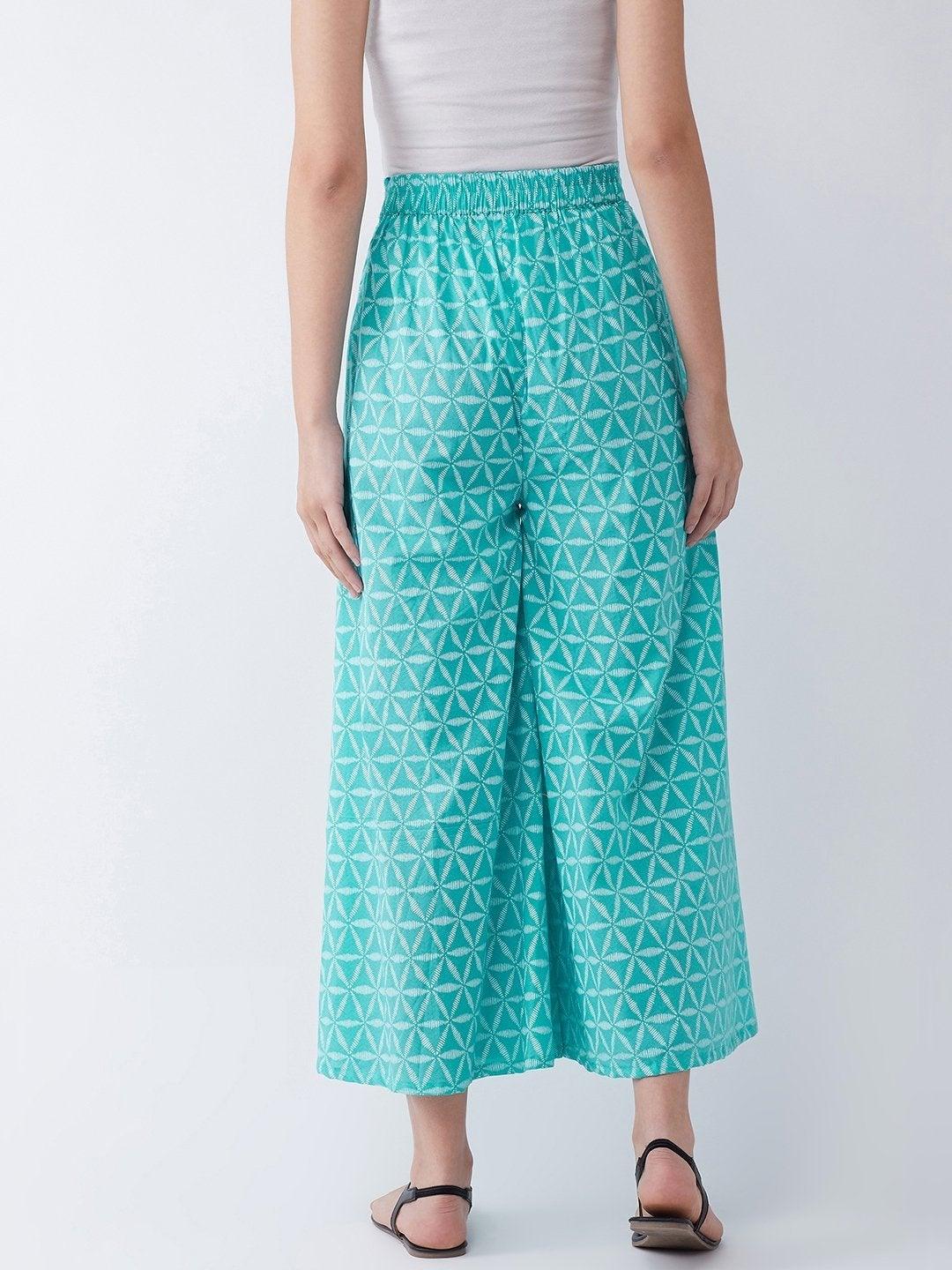 Women's Turquoise Blue Culottes - InWeave - Indiakreations