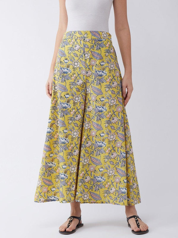 Women's Summer Yellow Grey Buta Culottes - InWeave - Indiakreations