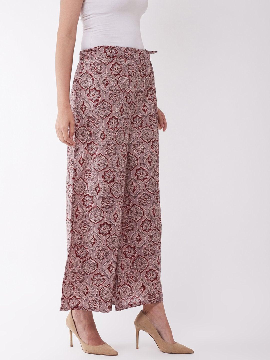 Women's Grey &Maroon Palazzo - InWeave - Indiakreations