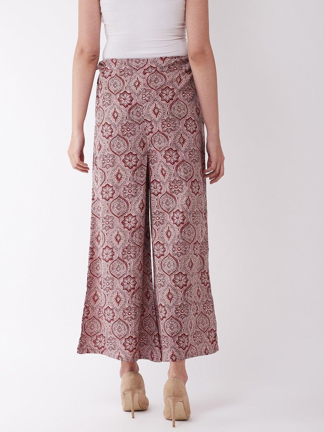 Women's Grey &Maroon Palazzo - InWeave - Indiakreations