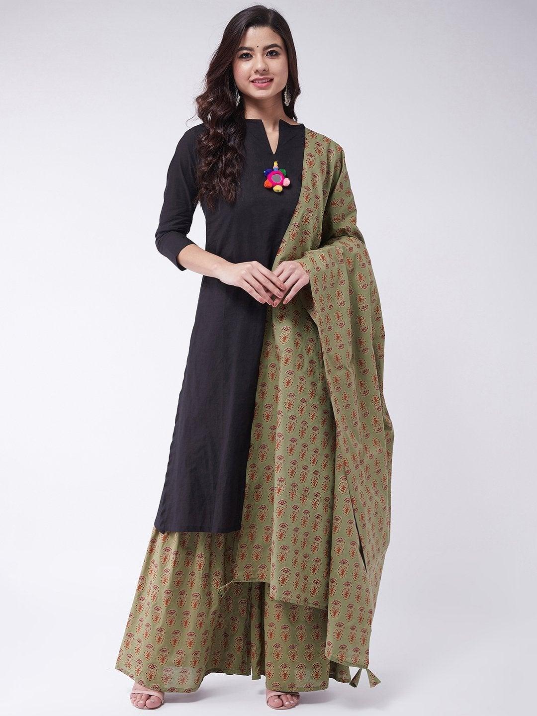 Women's Green Dupatta With Ethnic Motifs - InWeave - Indiakreations