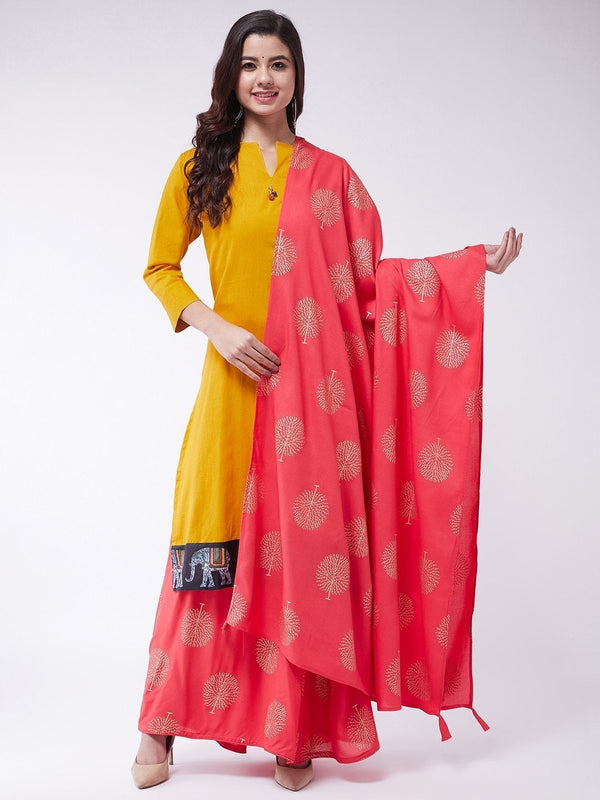 Women's Red Gold Print Dupatta - InWeave