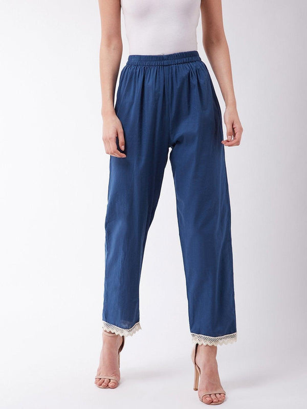 Women's Indigo Pant With White Lace - InWeave - Indiakreations