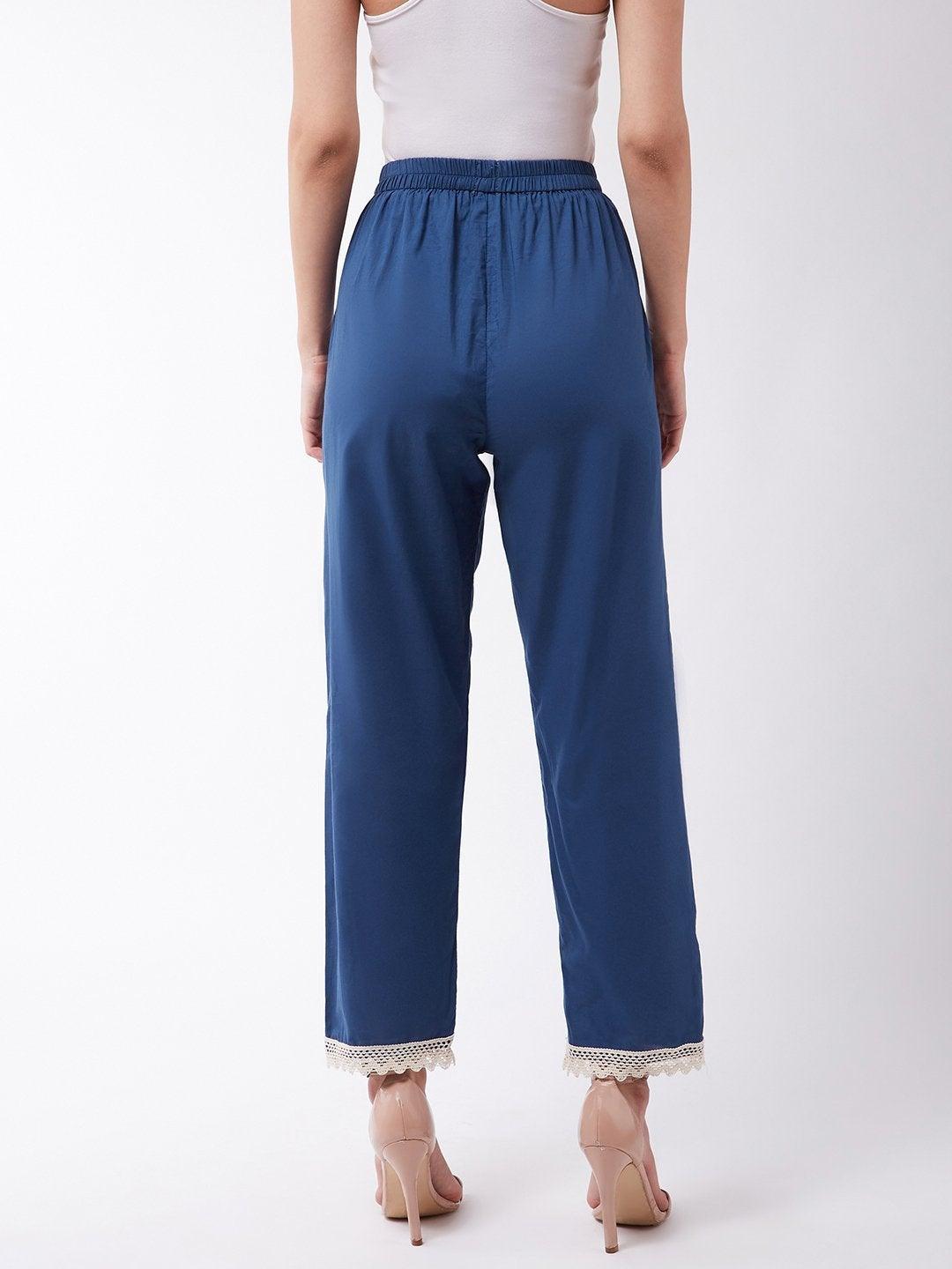 Women's Indigo Pant With White Lace - InWeave - Indiakreations