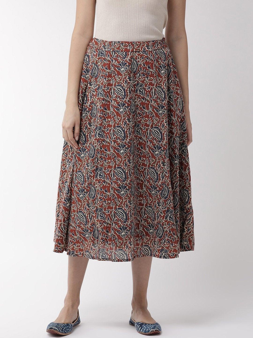 Women's Kalamkari Print Skirt - InWeave - Indiakreations