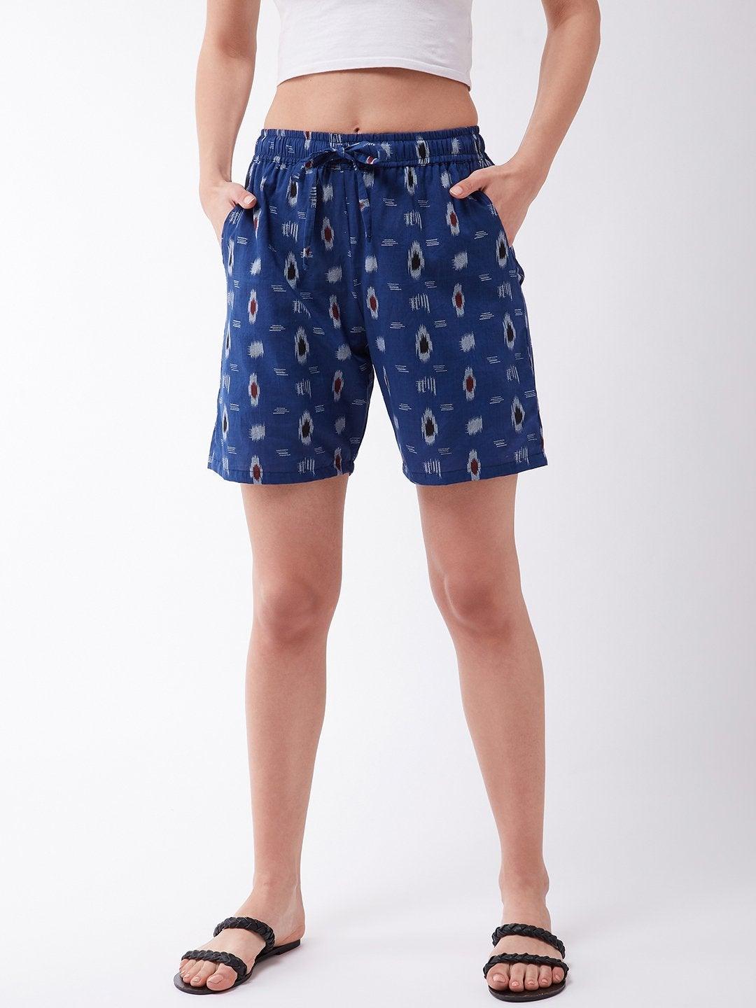 Women's Blue Ikkat Shorts - InWeave - Indiakreations