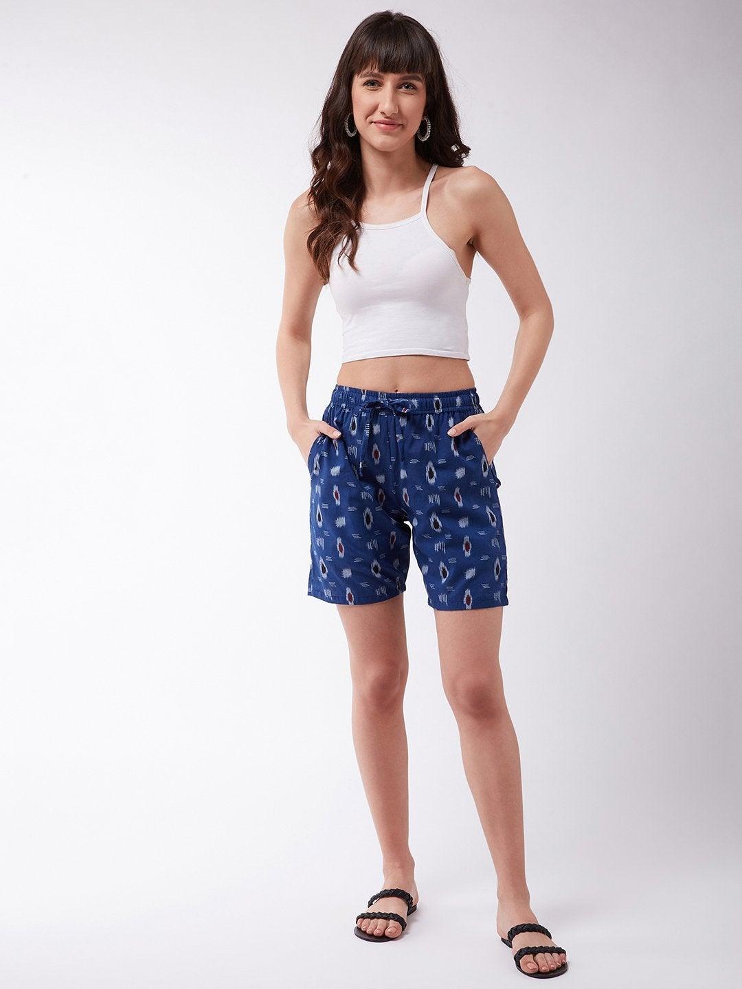 Women's Blue Ikkat Shorts - InWeave - Indiakreations