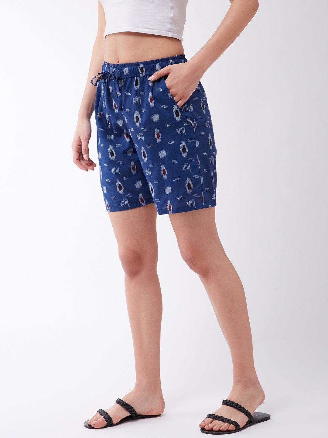 Women's Blue Ikkat Shorts - InWeave - Indiakreations