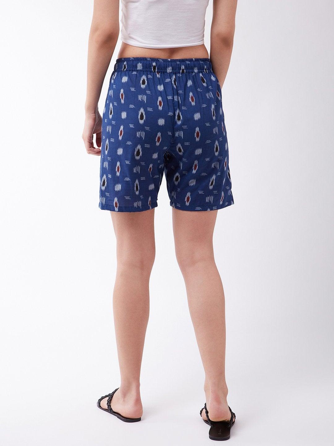 Women's Blue Ikkat Shorts - InWeave - Indiakreations