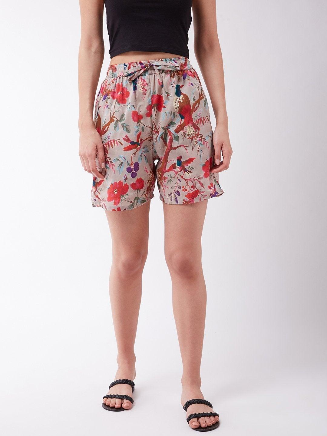 Women's Bird Print Shorts - InWeave - Indiakreations