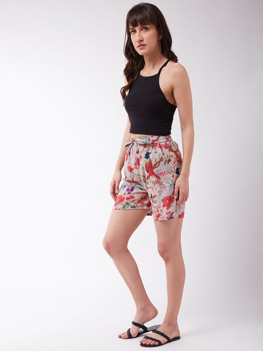 Women's Bird Print Shorts - InWeave - Indiakreations