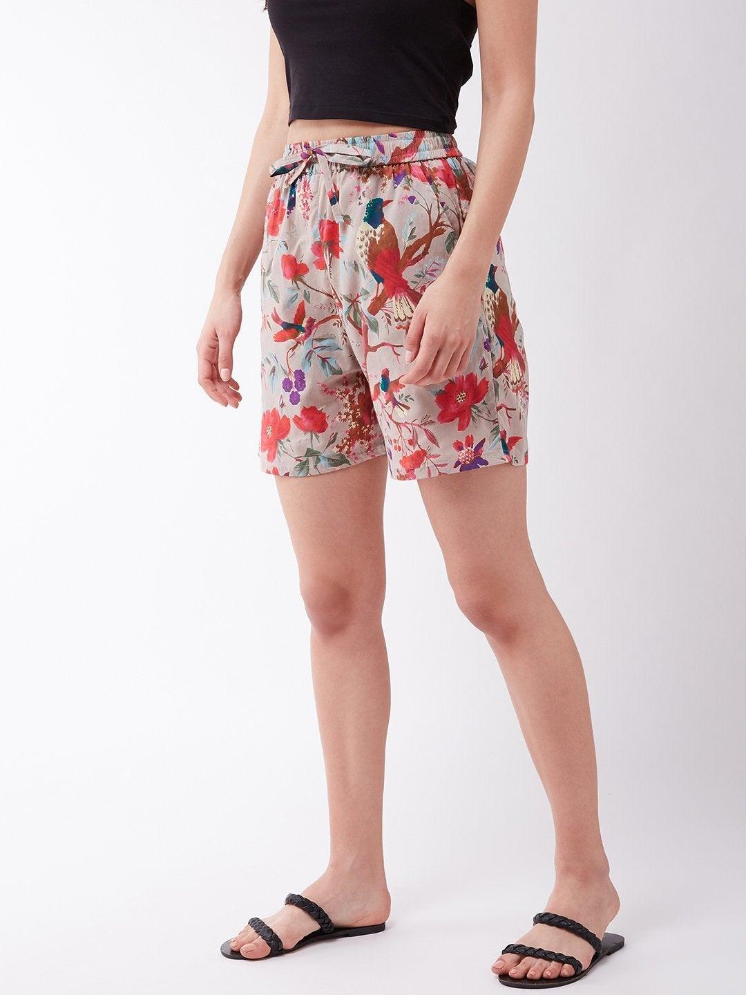 Women's Bird Print Shorts - InWeave - Indiakreations