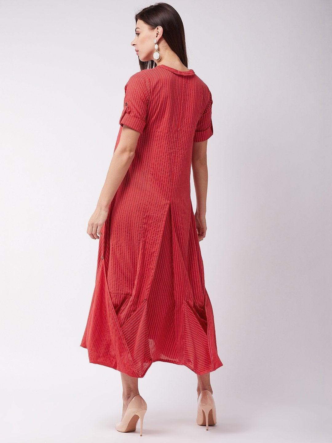 Women's Red Kantha Cowl Dress - InWeave - Indiakreations