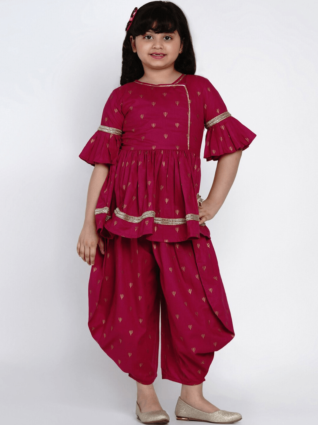 Girl's Magenta Printed Kurta & Dhoti Pant Set - NOZ2TOZ KIDS - Indiakreations