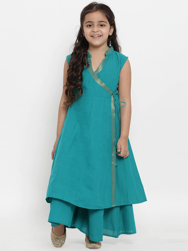 Girl's Green Solid Kurta & Palazzo Set  - NOZ2TOZ KIDS