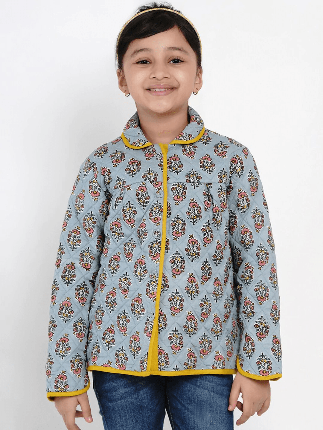 Girl's Grey Printed Tailored Jacket Top - NOZ2TOZ KIDS - Indiakreations