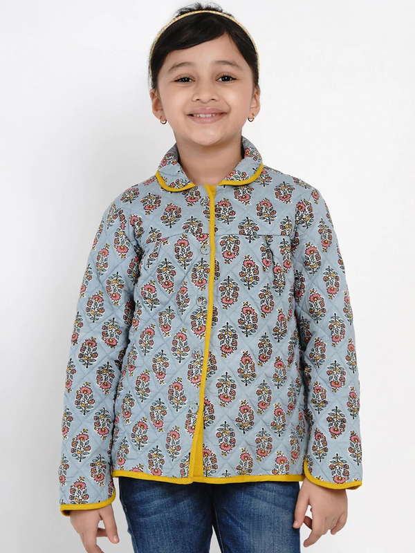 Girl's Grey Printed Tailored Jacket Top  - NOZ2TOZ KIDS