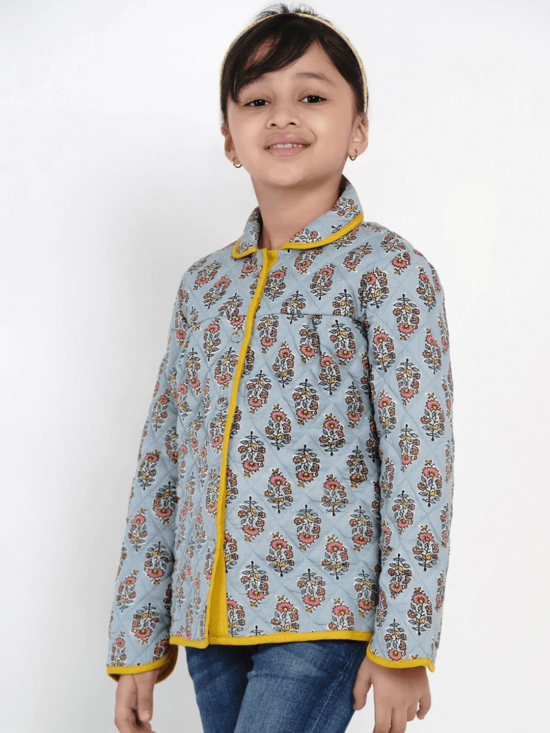 Girl's Grey Printed Tailored Jacket Top - NOZ2TOZ KIDS - Indiakreations