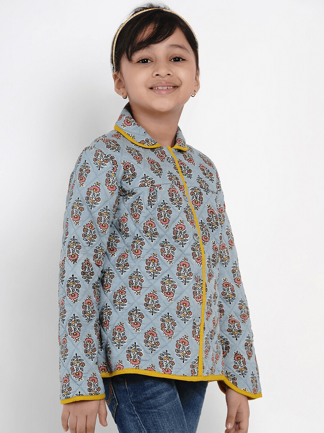 Girl's Grey Printed Tailored Jacket Top - NOZ2TOZ KIDS - Indiakreations