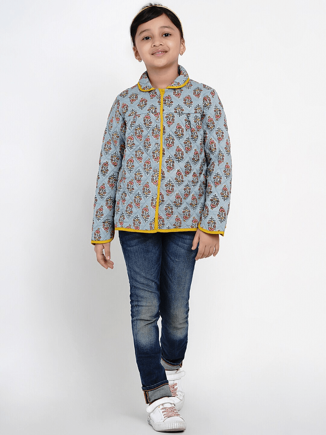 Girl's Grey Printed Tailored Jacket Top - NOZ2TOZ KIDS - Indiakreations